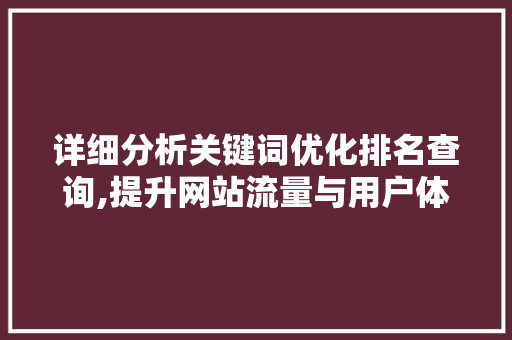 详细分析关键词优化排名查询,提升网站流量与用户体验的步骤讨论 seo技术