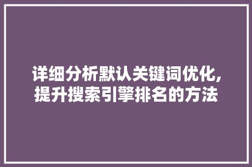 详细分析默认关键词优化,提升搜索引擎排名的方法