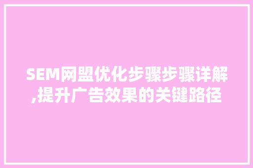 SEM网盟优化步骤步骤详解,提升广告效果的关键路径 搜狗优化
