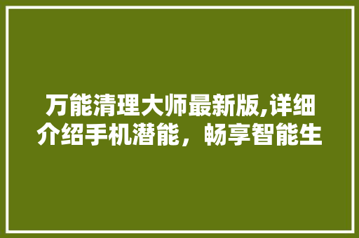 万能清理大师最新版,详细介绍手机潜能，畅享智能生活新篇章