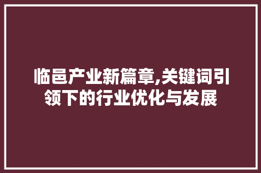 临邑产业新篇章,关键词引领下的行业优化与发展