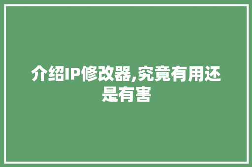 介绍IP修改器,究竟有用还是有害
