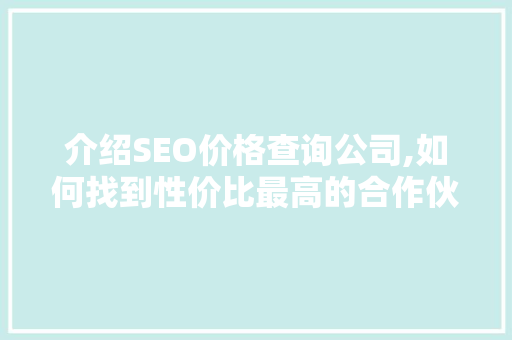 介绍SEO价格查询公司,如何找到性价比最高的合作伙伴