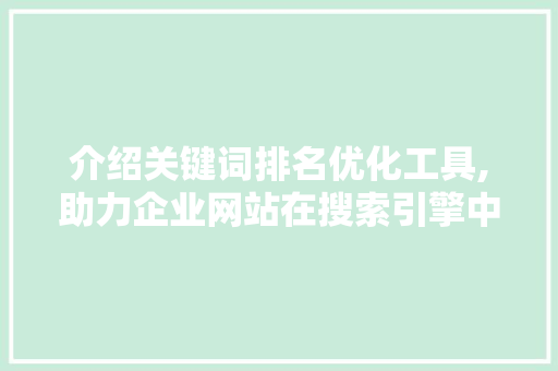 介绍关键词排名优化工具,助力企业网站在搜索引擎中脱颖而出 网站优化