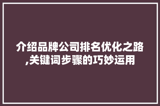 介绍品牌公司排名优化之路,关键词步骤的巧妙运用 小程序开发