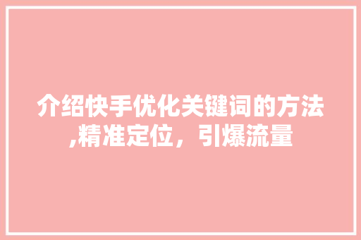 介绍快手优化关键词的方法,精准定位，引爆流量 AI技术学习