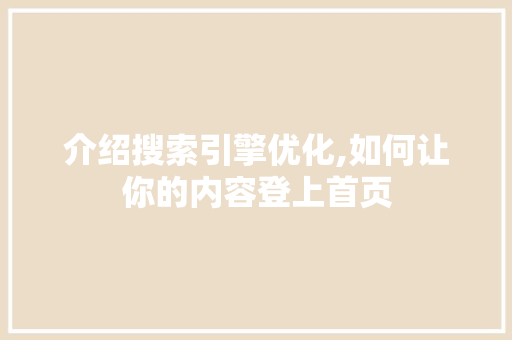 介绍搜索引擎优化,如何让你的内容登上首页 头条优化