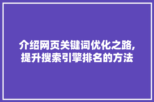 介绍网页关键词优化之路,提升搜索引擎排名的方法 360搜优化