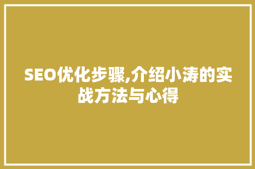 SEO优化步骤,介绍小涛的实战方法与心得 360搜优化