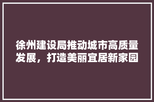 徐州建设局推动城市高质量发展，打造美丽宜居新家园