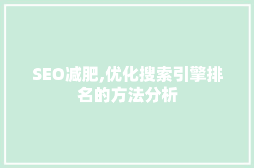 SEO减肥,优化搜索引擎排名的方法分析