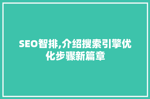 SEO智排,介绍搜索引擎优化步骤新篇章 小程序开发