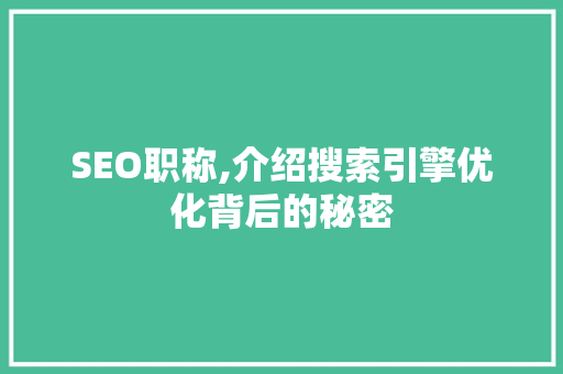 SEO职称,介绍搜索引擎优化背后的秘密 seo技术