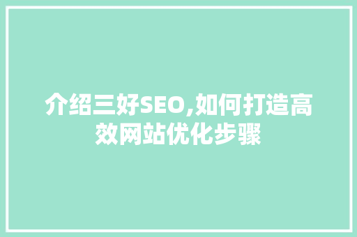 介绍三好SEO,如何打造高效网站优化步骤