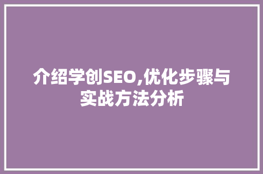 介绍学创SEO,优化步骤与实战方法分析