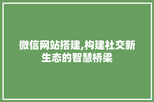 微信网站搭建,构建社交新生态的智慧桥梁 微信网站搭建,构建社交新生态的智慧桥梁 360搜优化