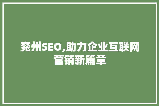 兖州SEO,助力企业互联网营销新篇章 seo技术