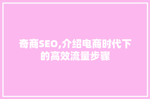 奇商SEO,介绍电商时代下的高效流量步骤 网站优化