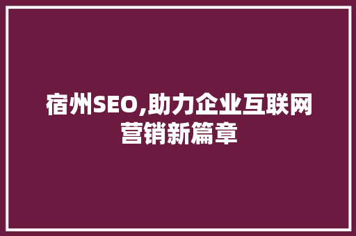 宿州SEO,助力企业互联网营销新篇章