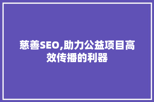 慈善SEO,助力公益项目高效传播的利器