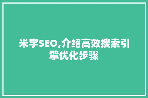 米宇SEO,介绍高效搜索引擎优化步骤 小程序开发