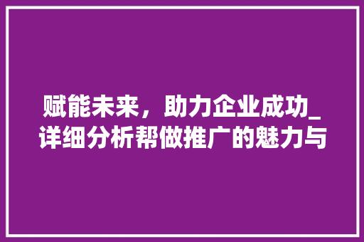 赋能未来，助力企业成功_详细分析帮做推广的魅力与价值