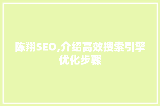陈翔SEO,介绍高效搜索引擎优化步骤
