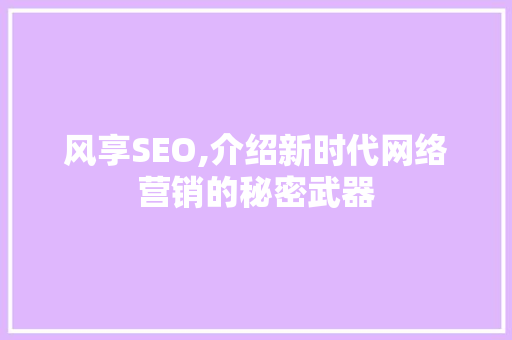 风享SEO,介绍新时代网络营销的秘密武器 小程序开发