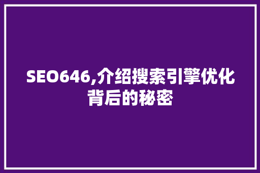 SEO646,介绍搜索引擎优化背后的秘密 seo技术