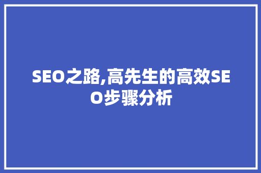 SEO之路,高先生的高效SEO步骤分析 小程序开发