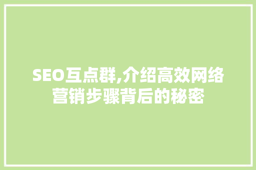 SEO互点群,介绍高效网络营销步骤背后的秘密 360搜优化