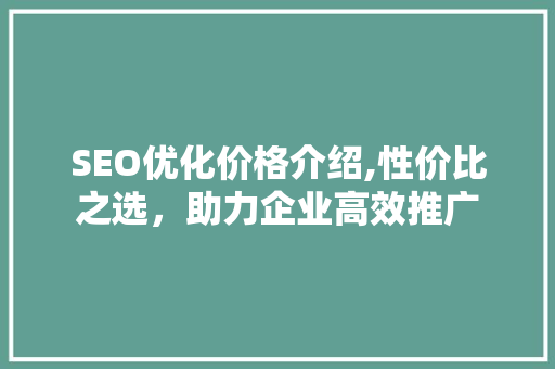 SEO优化价格介绍,性价比之选，助力企业高效推广 百度算法