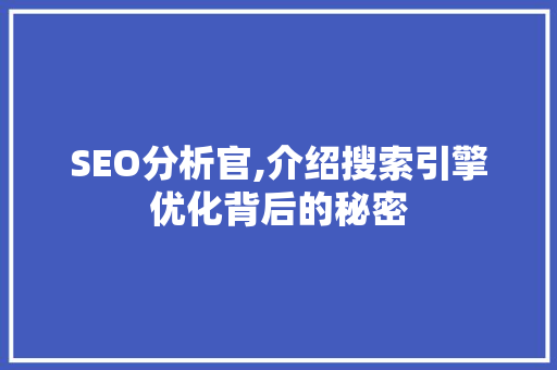 SEO分析官,介绍搜索引擎优化背后的秘密 AI技术学习