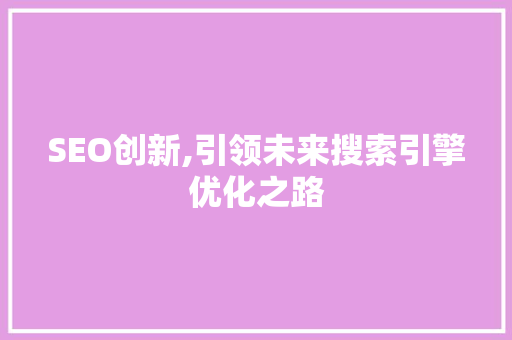 SEO创新,引领未来搜索引擎优化之路
