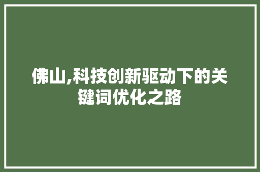 佛山,科技创新驱动下的关键词优化之路
