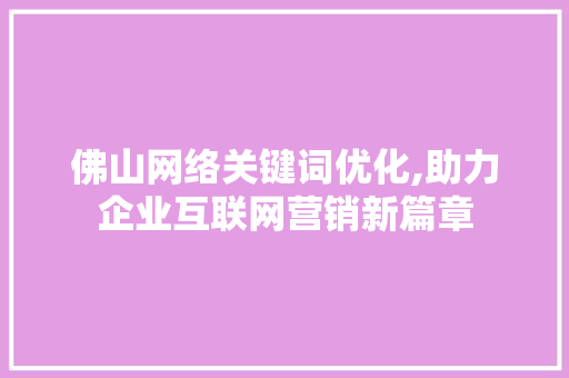 佛山网络关键词优化,助力企业互联网营销新篇章 网站开发