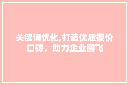 关键词优化,打造优质报价口碑，助力企业腾飞 小程序开发
