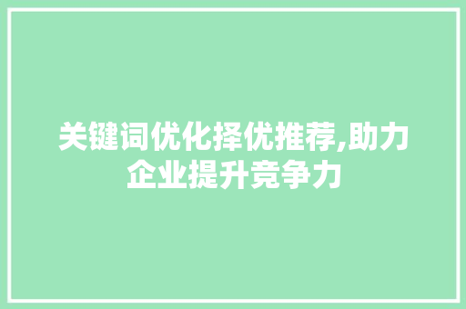 关键词优化择优推荐,助力企业提升竞争力