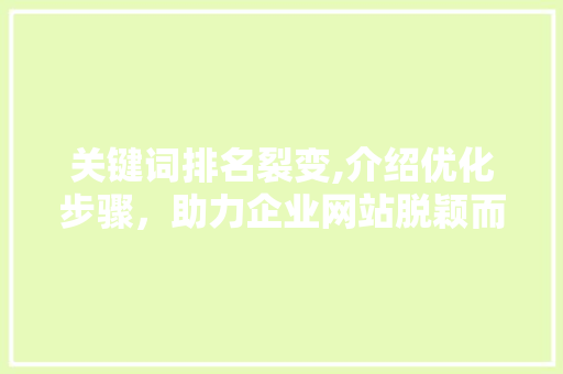 关键词排名裂变,介绍优化步骤，助力企业网站脱颖而出 英文谷歌算法