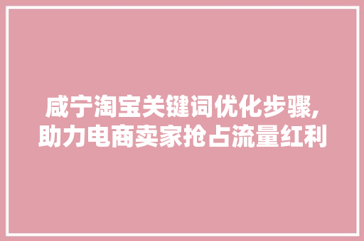 咸宁淘宝关键词优化步骤,助力电商卖家抢占流量红利
