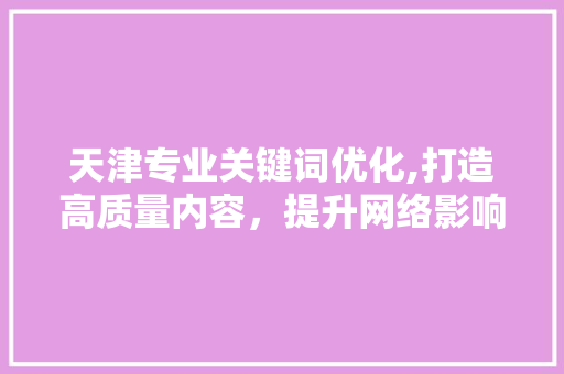 天津专业关键词优化,打造高质量内容，提升网络影响力