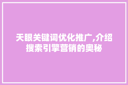 天眼关键词优化推广,介绍搜索引擎营销的奥秘