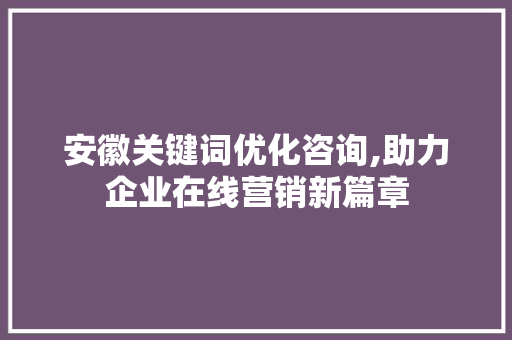 安徽关键词优化咨询,助力企业在线营销新篇章 网站开发