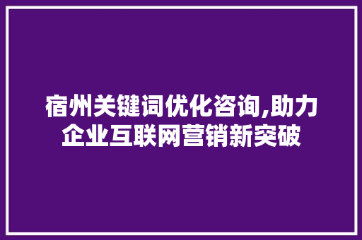 宿州关键词优化咨询,助力企业互联网营销新突破