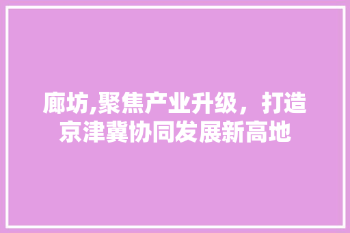 廊坊,聚焦产业升级，打造京津冀协同发展新高地