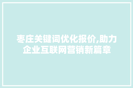 枣庄关键词优化报价,助力企业互联网营销新篇章 网站开发