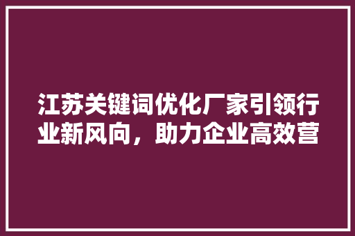 江苏关键词优化厂家引领行业新风向，助力企业高效营销 小程序开发