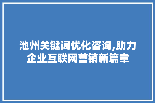 池州关键词优化咨询,助力企业互联网营销新篇章 seo技术