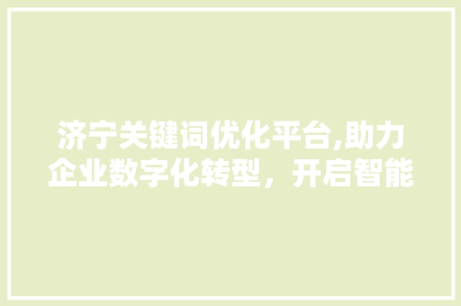 济宁关键词优化平台,助力企业数字化转型，开启智能营销新篇章 网站优化