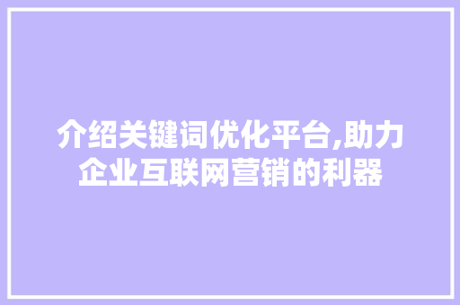 介绍关键词优化平台,助力企业互联网营销的利器 网站优化